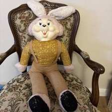 Vintage TEBRO vinyl Rubber Face Bunny Rabbit Large Stuffed 30” Plush Toy