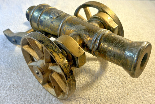 Cast brass cannon - brass, on