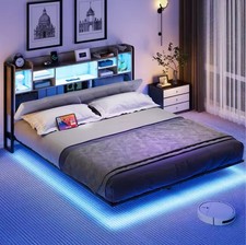 Super King Bed Frame w/ LED Headboard, USB Ports & Storage Shelves