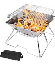 Odoland BBQ Fire Pit Portable Campfire Pit Collapsible Camping Grill 304 Stainl