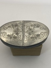 Rare vintage oval pewter snuff box  “ his n’ hers” 2 compartments Sheffield made