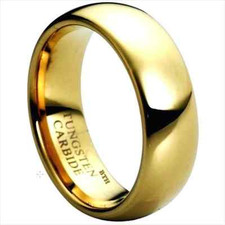 New Boxed Gold Tone Tungsten Carbide Mens Wedding Engagement Band Ring 8mm✅ UK