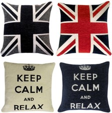UNION JACK & Keep Calm Chenille Cushion Covers or Filled Cushions 18" / 45cm