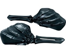Kuryakyn Moto Motorcycle Skeleton Hand Mirrors With Black Stems And Black Heads