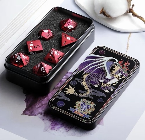 Matt red dndnd metal dice - metal,