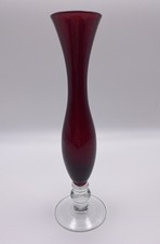 Vintage Ruby Red and Clear Art Glass Single Stem Footed Bud Vase VGC