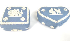 Blue Wedgwood Heart Shaped Trinket Box and Square Trinket Box
