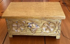 Vintage Wooden Box Carved Jester On The Front On 4 Legs Interesting Item