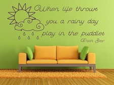 AA Milne, Rainy Day, Puddles Quote, Wall Art Stickers Decal, Winnie the Pooh 