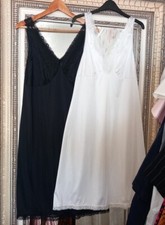 Vtg ST MICHAEL Ladies Black White Faux Lace Flowy Sexy Negligee Nightie UK 16 X2