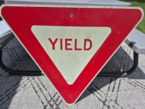 Large vintage yield road sign - road,