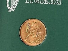 1959 Ireland Eire Woodcock Celtic Harp Farthing Coin (BU UNC) in Display Case