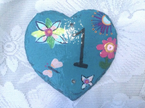 Hand painted slate - slate, house