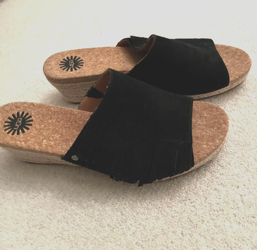 Ugg danes black suede fringe - black,