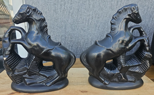 Vtg pair black ceramic - pair,