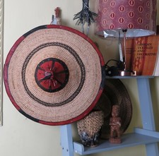 Straw African Leather Conical Hat,Coolie Rice Paddy Hat ,Bohemian ,Folk Art  L