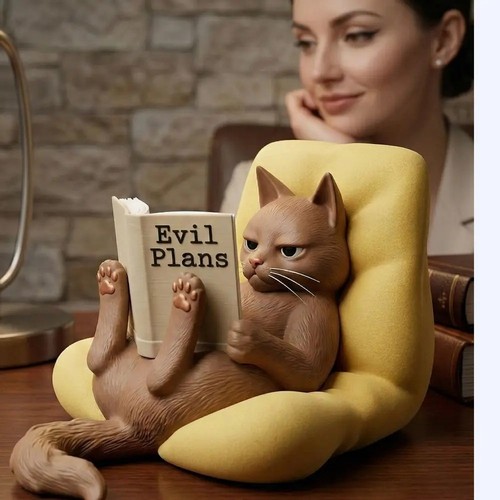 Reading cat figurine funny - figurine,