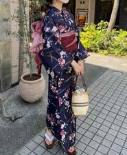 Japanese Summer kimono Yukata  Navy Kimono and obi set Women’s
