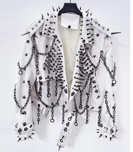 Men white leather spiked - men,