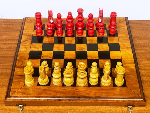 Vintage wooden chess set red - wooden,
