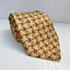 SALVATORE FERRAGAMO Silk Yellow Prancing Horse Rose Design Tie Made In Italy