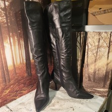 Womens Black Leather Knee Length Boots Size 8/41