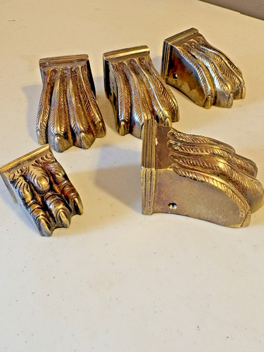 Five vintage brass claw feet - vintage,
