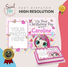 GIRL CHRISTENING + PHOTO RECTANGLE EDIBLE CAKE TOPPER DECORATION PERSONALISED