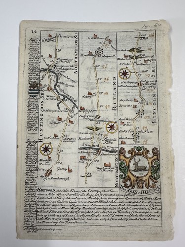 Old antique strip road map - map, of