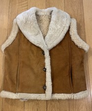 Beautiful vintage sheepskin shearling  tan gilet waistcoat