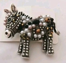 Donkey Brooch Silver Tone Vintage Inspired Jewellery Cute Rhinestone 