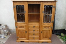 SUPERB OLD CHARM WOOD BROS CARVED OAK TALL BOOKCASE, CABINET, VINTAGE SHADE.