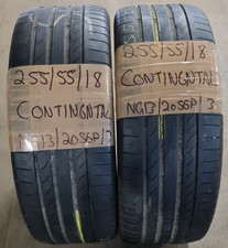 2 x 255 55 18 2555518 CONTINENTAL PART WORN SUMMER TYRES