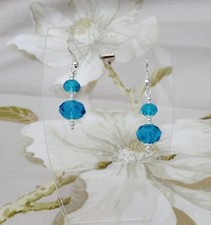 Chic Turquoise/Teal Faceted Glass Cushion Bead Dangle Drop Pierced Earrings