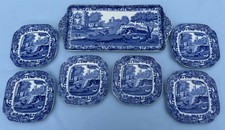 Seven Piece Copeland Spode Blue Italian Sandwich Tray & Plates Set - Early !!