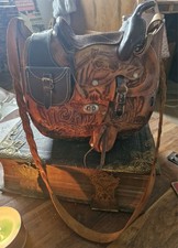 1960s Hand-Tooled Leather Saddle Handbag  Mexican Equestrian Western VERY RARE