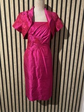 paule vasseur Cerise 2 Piece Suit Dress & Bolero Outfit 100% Silk 10/12 Occasion