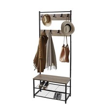 Coat Rack Stand with Shoe Storage Bench 9 Hooks Rustic Light Brown Entrance Hall