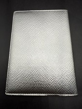 Smythson Bond Street Panama Leather Travel Passport Holder Cover Silver BN