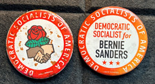 2 X DEMOCRATIC SOCIALISTS OF AMERICA BUTTON PIN BADGES - RUST SPOTS AGED