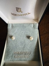 MIKIMOTO 18CT GOLD EARRINGS 6 Mm Cultured Pearl Studs Vintage In Original Box