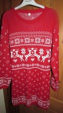 Ladies red/white fairisle design knitted jumper dress size 12-14,nwot