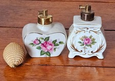 Pair of Vintage Porcelain Perfume Bottles with Atomizer Floral Design