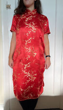 Chinese Traditional Red Silky Satin Elegant Cheongsam Party Ball Dress