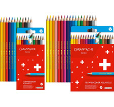 Caran d'Ache Swisscolor Water Soluble Pencils Box of 12 or Box of 18 Assorted