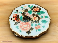 Stratton White Pink Green Floral-Vintage Ladies Powder Compact -cbl