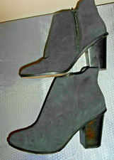 DEENA & OZZY BLACK REAL SUEDE BLOCK HEEL ZIP ANKLE BOOTS UK 6 EU 39 VGC