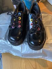 Kickers Women Black Leather Shoes UK 5 EU 38 Patent Platform YK2 School Grunge