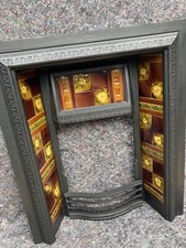 TILED CAST IRON FIREPLACE / FIRE SURROUND / INSERT / VICTORIAN / ART NOUVEAU