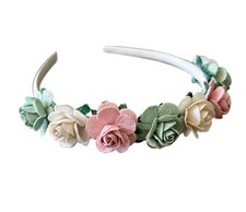 Rose Pink, sage Green & Ivory Headband For Bridal/Flowergirl/Prom Hair
